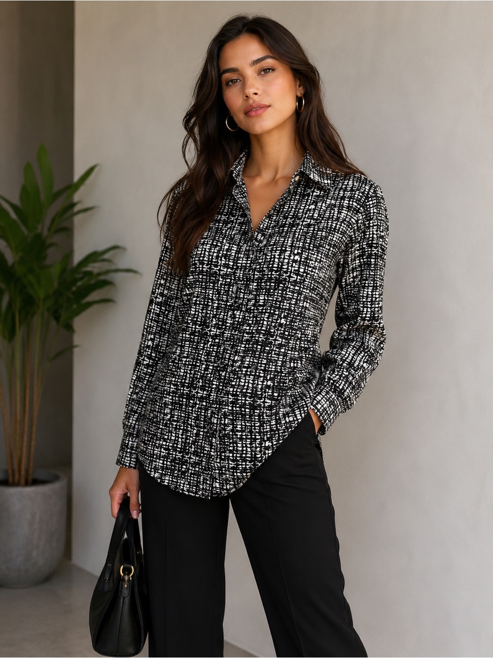 NWT $80 Bar III Black & cream' Button-Front Top